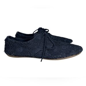 Sanuk Black Bianca Crochet Lace Up Flats Oxfords Women’s 9